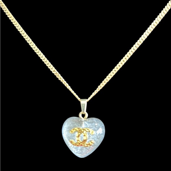 CHANEL “CC” Logo Resin Heart Pendant w/Unbranded Gold Over 925 Silver Chain✨NWT✨ - Picture 1 of 9